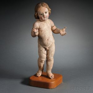 Carved and Polychrome-painted Wood Figure of Baby Jesus