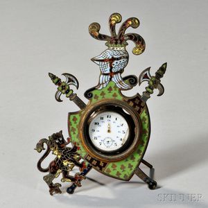 Enameled Watch Holder and an Open-face Swiss Watch