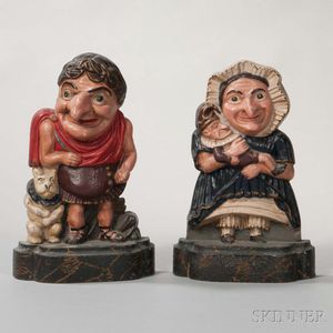 Pair of Cast Iron Polychrome Punch and Judy Doorstops