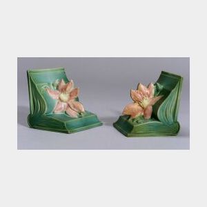 Pair of Roseville Pottery Clematis Open-book Bookends