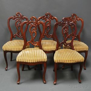 Set of Five Rococo Revival Carved Mahogany Side Chairs