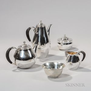 Georg Jensen "Cosmos" Pattern Five-piece Silver Tea Service