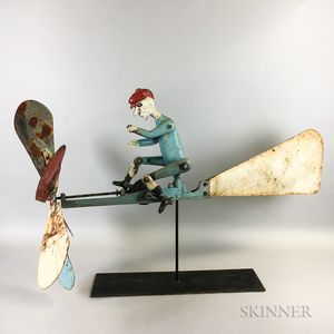 Polychrome Cast and Sheet Iron Cyclist Whirligig
