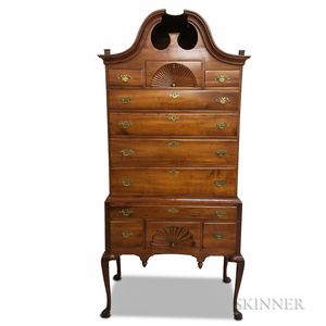 Queen Anne Carved Cherry Scroll-top High Chest