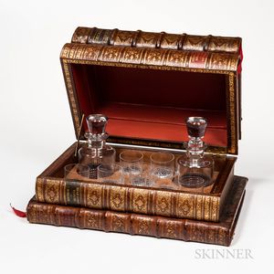 Large Leather Book-form and Baccarat Liquor Box