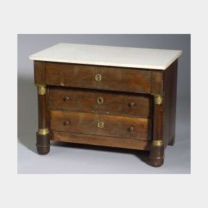 Miniature Second Empire-style Ormolu Mounted and Marble-topped Mahogany Chest of Dra