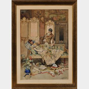 Alberto la Monaca (Italian, 1862-1936) Young Woman and Suitor in an Elegant Interior