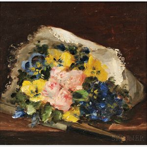 Anglo/American School, 19th Century Still Life with Bouquet and Folded Fan