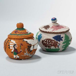 Two Pictorial Paiute Lidded Baskets