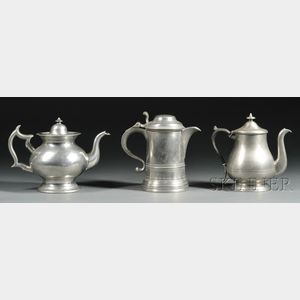 Pewter Flagon and Two Teapots