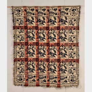 Patriotic Wool and Cotton Woven Coverlet with Bust of "GEN. WASHINGTON,"