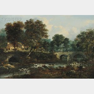 Manner of John Constable (British, 1776-1837) The Old Cramond Bridge on the Almond Near Barnton, Edinburgshire...