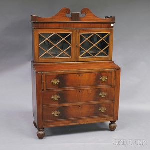 Federal-style Mahogany Veneer Glazed Lady's Desk and Bookcase