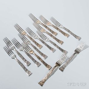 Fourteen Tiffany & Co. "Vine" Pattern Luncheon Sterling Silver Forks