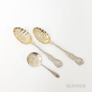 Pair of Tiffany & Co. Sterling Silver Berry Spoons and S. Kirk & Son Sterling Silver Berry Spoon