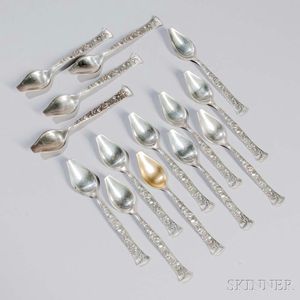 Fourteen Tiffany & Co. "Vine" Pattern Grapefruit Sterling Silver Spoons