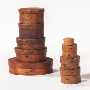 Nine Miniature Oval and Round Pantry Boxes