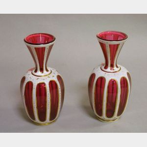 Pair of Victorian White Cut to Ruby Glass Vases.