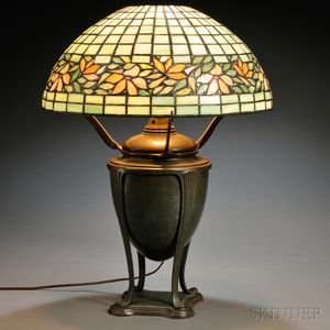 Tiffany Studios "Greek Vase" Lamp Base with a Mosaic Glass Shade