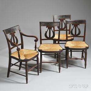 Set of Four Classical Paint-decorated Lyre-back Chairs