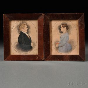 James Sanford Ellsworth (American, 1802/03-1874) Pair of Portrait Miniatures of Simon and Margaret Douglas Bottum.