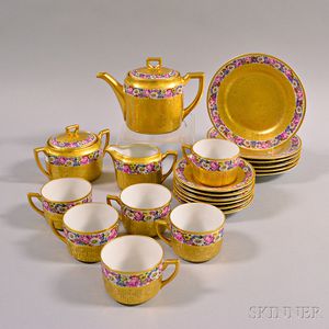 Twenty-one Piece Gilt and Floral-decorated Porcelain Tea Set
