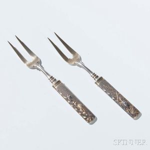 Two American Sterling Silver Japanesque Oyster Forks