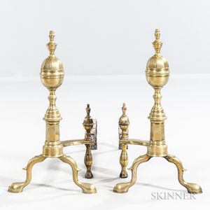 Brass and Iron Faceted Lemon-top Andirons