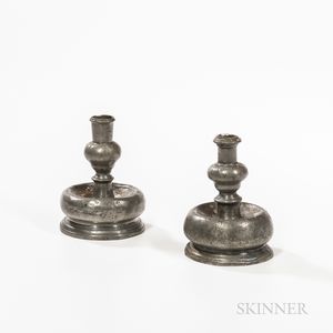 Two Bulbous-base Pewter Candlesticks