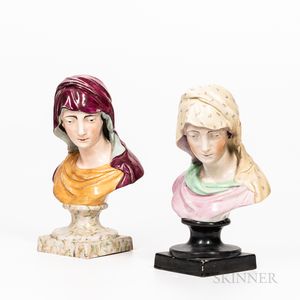 Two Staffordshire Polychrome Pottery Busts