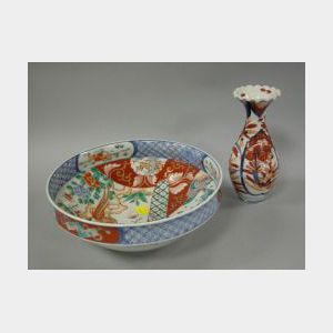Japanese Imari Palette Porcelain Vase and Bowl.