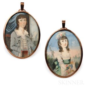 English School, Late 18th Century Pair of Portrait Miniatures, Probably Brother and Sister.