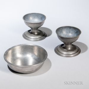 Two Pewter Salts and a Pewter Basin