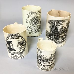 Four Creamware Transfer-decorated Ceramic Mugs