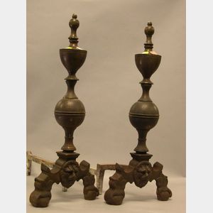Pair of Georgian-style Brass Plated Andirons.