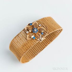 Victorian Revival 18kt Gold, Diamond, and Sapphire Mesh Bracelet