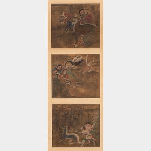 Three Album Paintings Depicting Mythological Stories