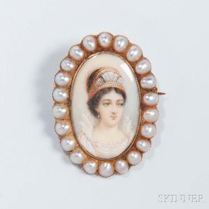 14kt Gold Hand-painted Portrait Brooch