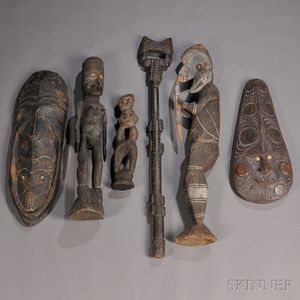 Six New Guinea Carved Wood Items