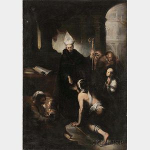 Italian School, 17th Century St. Augustine Distributing Alms to the Poor