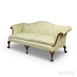 Chippendale-style Carved and Upholstered Mahogany Camel-back Sofa