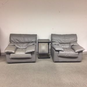 Pair of Modern Gray Leather-upholstered Chairs and a Modern Table