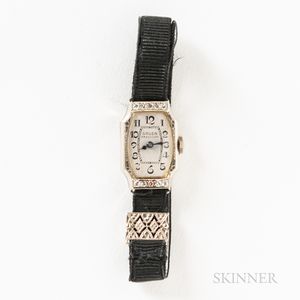Gruen Art Deco 14kt White Gold and Diamond Wristwatch.