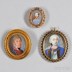 American or English School, 18th/19th Century Three Portrait Miniatures of Military Officers.
