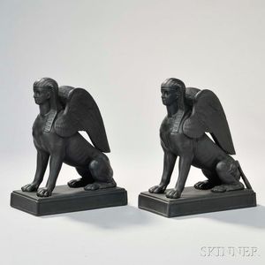 Pair of Wedgwood Black Basalt Sphinx