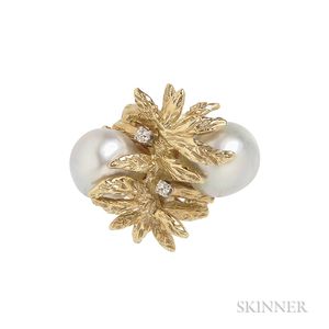 14kt Gold, Baroque Pearl, and Diamond Ring