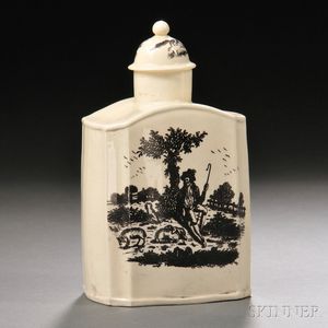 Staffordshire Cream-colored Earthenware Tea Canister and Cover