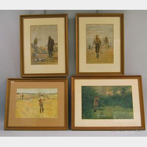 After Arthur Burdett Frost (American, 1851-1928) Fifteen Framed Chromolithographs on Hunting Themes.