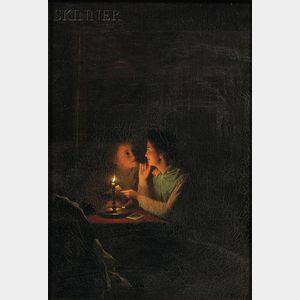 School of Petrus van Schendel (Belgian, 1806-1870) Two Young Women Reading a Letter by Candlelight
