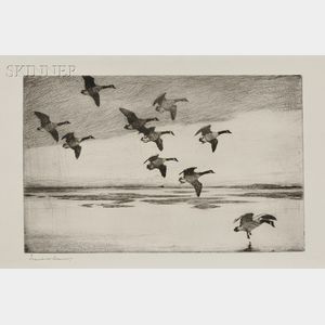 Frank Weston Benson (American, 1862-1951) Geese Drifting Down